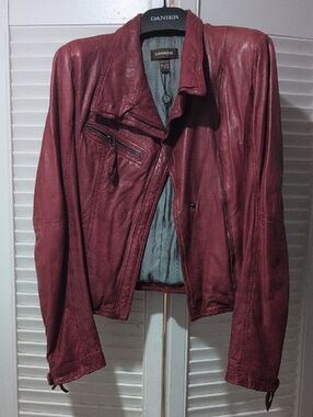 Danier Wine Red Leather Moto Jacket